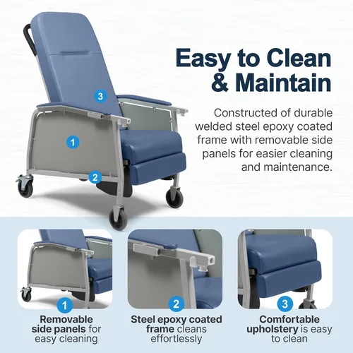 Vista 7 de Lumex Silla reclinable médica de 3 posiciones, Silla Geri reclinable con ruedas, Blue Ridge