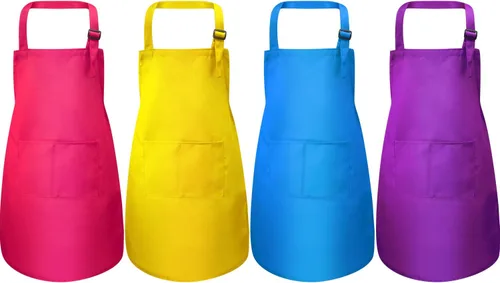Vista 7 de Yaomiao Paquete de 4 delantales para niños, delantal ajustable con bolsillo, para cocinar, hornear, pintura, actividades
