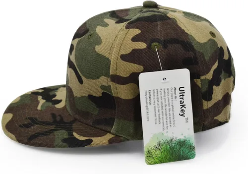 Vista 5 de UltraKey Gorra de ala plana, gorra de béisbol de camuflaje militar del ejército de camuflaje de Hip Hop Flat Bill Plain Snapback Sombreros