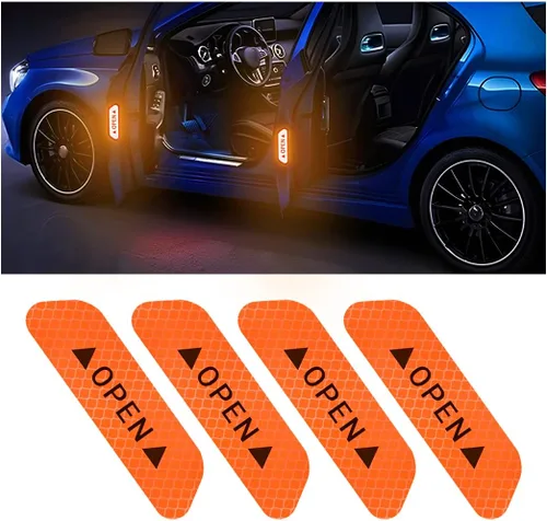 Vista 10 de 4 calcomanías reflectantes de advertencia de apertura para puerta de automóvil, calcomanías de aviso de seguridad automática con visibilidad