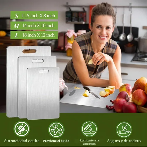 Vista 5 de Tabla de cortar de titanio, tablas de cortar de titanio 100% puro para cocina, doble cara de grado alimenticio, tabla de cortar apta