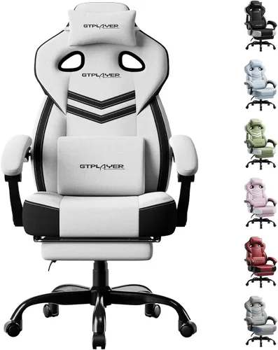 Vista 9 de GTPLAYER Sillas de juegos para adultos, asiento ergonómico grande y alto para juegos con reposapiés y soporte lumbar, cómoda silla de oficina