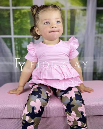 Vista 4 de fioukiay Conjunto de ropa para bebé recién nacida, pantalones florales con volantes