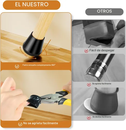 Vista 4 de 24 piezas de protectores de pata de silla de silicona extra pequeños (1,5 cm - 2 cm) almohadillas de goma y fieltro para patas de muebles