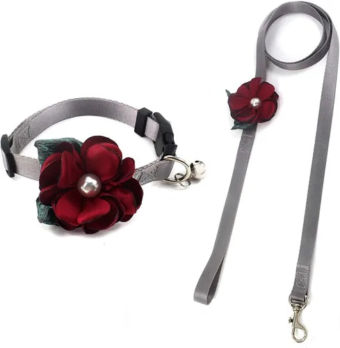 Vista 10 de Collar de perro y gato con flor de geranio, collar de nailon para cachorro con campana de perlas, accesorio de disfraz de Yorkie de Chihuahua Rosado