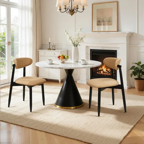 Vista 16 de CHUN YI Juego de 2 sillas de comedor tapizadas de madera maciza, sillas auxiliares de cocina de tela moderna de mediados de siglo con respaldo Beige