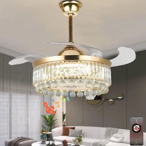 Vista 15 de Ventilador de techo inteligente tipo candelabro de 42 pulgadas con luz, ventilador de techo candelabro retráctil con altavoz Bluetooth y control