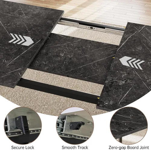 Vista 4 de HIPIHOM Mesa de comedor extensible para 6-8 personas, mesa rectangular de 63 a 78.7 pulgadas, mesa de cocina de MDF gris oscuro con patas de metal