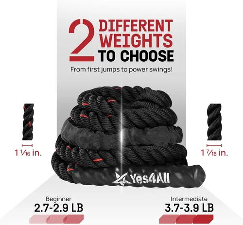 Vista 4 de Yes4All Cuerda de saltar pesada, cuerda de saltar pesada de 2.8 libras con mango antideslizante de doble capa y funda protectora para fitness