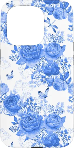 Vista 14 de Funda para iPhone 16 French Country Floral Azul Blanco Toile Grandmillennial Roses