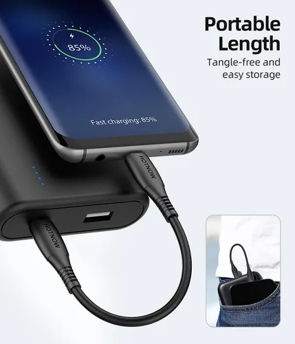 Vista 2 de Cable corto USB C a USB C de 0.5 pies, paquete de 3, cable de carga rápida