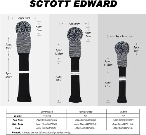 Vista 3 de Scott Edward Knit Wood Golf Club Head Covers 4 Pieces Knitted Item Fit Over Well Driver Wood(460cc) Fairway Wood and Hybrid(UT)