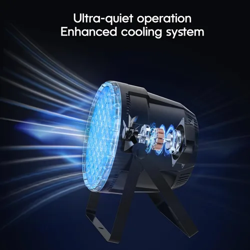 Vista 4 de BETOPPER - Luces par con control remoto, 54 x 3 W LED RGB 3-en-1 luces de escenario DMX luces de DJ, luces estroboscópicas y de lavado de brillo