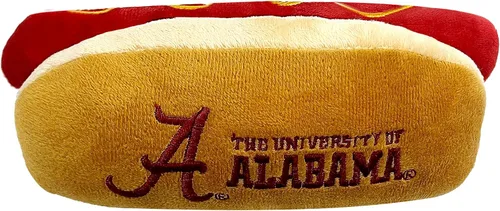 Vista 2 de NCAA Alabama Crimson Tide HOT Dog - Juguete de peluche para perros y gatos, juguete de peluche para perros y gatos con chirriador interior y hermoso