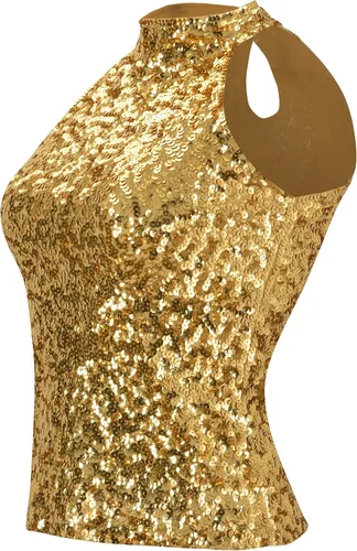 Vista 2 de Howriis Women's Sequins Halterneck Summer Short Vest Tank Tops