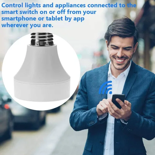 Vista 4 de Interruptor de base de bombilla con control WiFi, adaptador de soporte de lámpara inteligente para control inalámbrico, compatible con Android e
