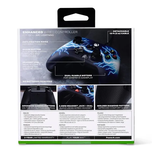 Vista 10 de PowerA Enhanced Wired Controller for Xbox Series X S - Arc Lightning, Officially Licensed for Xbox