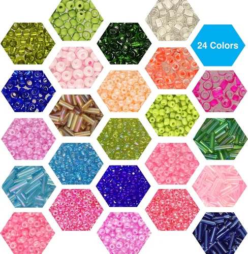 Vista 4 de The Beadsmith Basic Elements - Cuentas de vidrio para semillas, colores surtidos, 11/0 y 6/0 redondas y cuentas de corneta de 0.197 in