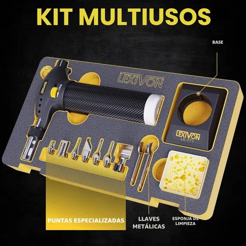 Vista 2 de LEXIVON Kit multifunción de antorcha de butano Estación de soldadura de autoencendido, prémium, con llama ajustable Grado Profesional