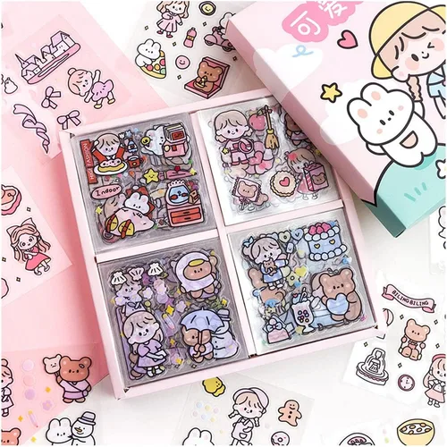 Vista 14 de Conjunto de calcomanías lindas de animales (100 hojas) - Kawaii transparentes de PET de dibujos animados decorativos para álbum de recortes, diario