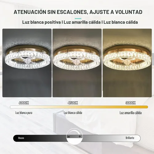 Vista 2 de CLAIRDAI Ventiladores de techo de cristal con luces, ventilador de techo de montaje empotrado con control remoto, ventilador de techo de perfil bajo