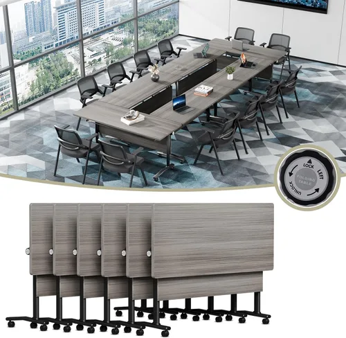 Vista 9 de Mesa de conferencias plegable, mesas de sala de conferencias con ruedas, mesa rectangular grande y plegable para reuniones de 6 a 12 personas, mesa