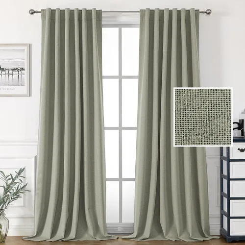 Vista 22 de H.VERSAILTEX Cortinas 100% opacas con aspecto de lino para dormitorio, cortinas de bloqueo de luz con doble cara de lino con pestaña trasera