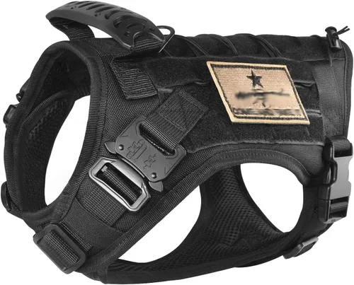 Vista 8 de Arnés táctico para perro, chaleco militar Molle para perro K9, chaleco para entrenamiento al aire libre, resistente al desgaste, arnés para perro