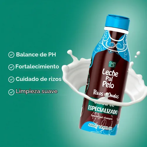 Vista 3 de Leche Pal Pelo Rizado y ondulado - Champú especializado con aceite de coco, leche de coco, aloe vera - Hecho sin sulfatos ni parabenos - 14.9 oz