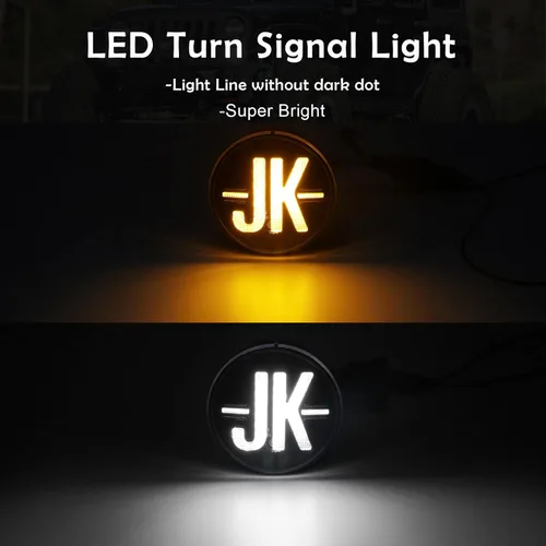 Vista 4 de Luces direccionales para Wrangler JK 2007-2017, 2 luces LED de circulación diurna LED, lámpara de señal de giro ámbar frontal, luz indicadora
