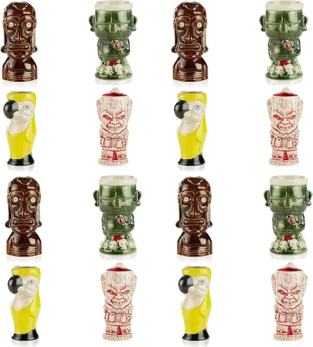 Vista 8 de LEMONSODA Vasos de cerámica tiki hawaianos (cerámica, juego de 4)