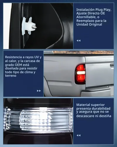 Vista 6 de Nilight Combo de faros delanteros y luces traseras para Toyota Tacoma 2001 Carcasa negra + reflector ámbar con luz trasera
