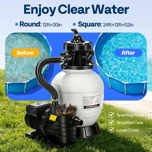 Vista 6 de VIVOHOME Bomba de filtro de arena mejorada de 2087 GPH con temporizador, se adapta a piscinas enterradas/sobre el suelo de hasta 10,000 galones