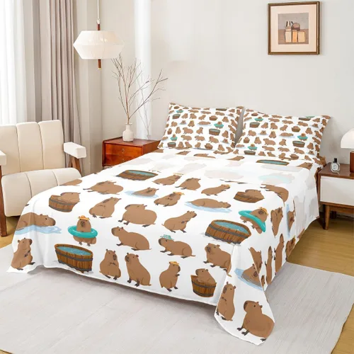Vista 3 de jejeloiu Capybaras - Juego de sábanas de tamaño individual para amantes de los animales, para niños y niñas, lindas sábanas decorativas de Capybara