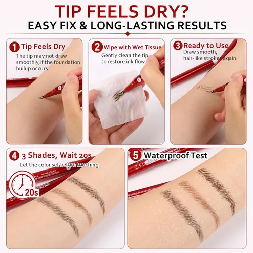 Vista 3 de Lápiz de cejas de imitación de doble extremo, lápiz líquido para cejas con punta de doble cepillo y punta única precisa, maquillaje rápido y fácil