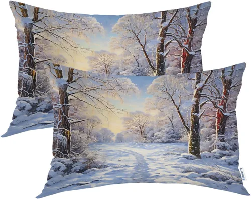 Vista 88 de Batmerry Fundas de almohada de bosque de arce otoñal, casas de sillas de madera, hojas amarillas, fundas de almohada decorativas, impresión digital