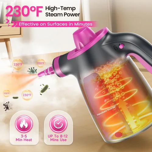 Vista 2 de LABIGO Limpiador a vapor, limpiador de vapor natural de mano presurizado multisuperficie con 12 accesorios y bloqueo de seguridad, vaporizador
