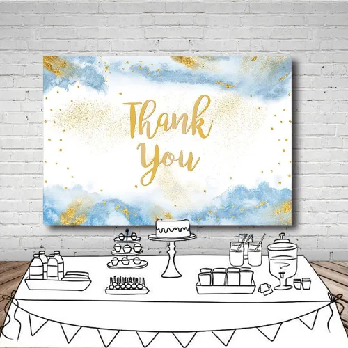 Vista 4 de MEHOFOND Fondo de graduación con texto en inglés "Thank You for All You Do" de 7 x 5 pies, color dorado y azul claro, acuarela para padres