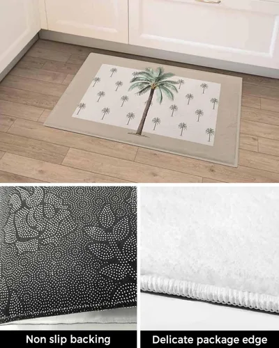 Vista 6 de Alfombra de baño antideslizante con diseño geométrico de palmeras tropicales de verano sobre fondo marrón, suave, peludo, largo, peludo, de 16 x 24