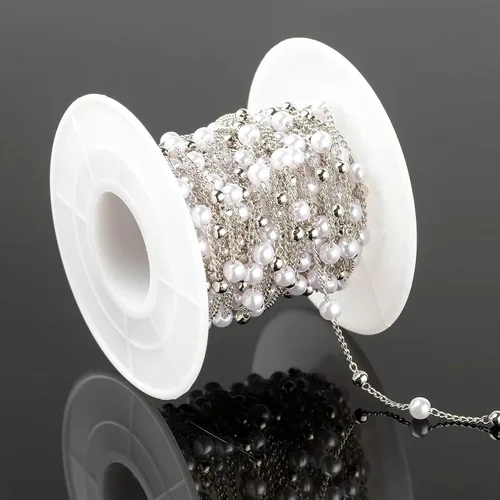 Vista 8 de UMAOKANG Cadena de Eslabones de Perlas de Imitación de 32.8 Pies Rollo de Cadena de Cuentas Cadena de Collar de Cobre a Granel con Carrete
