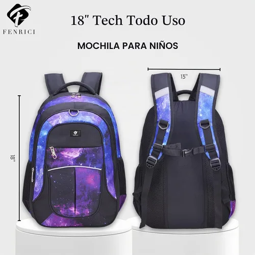 Vista 3 de Fenrici - Mochila para niños y niñas de 18 pulgadas, resistente con 10 compartimentos