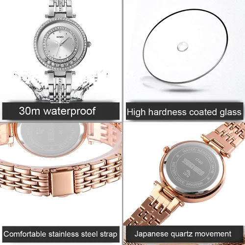 Vista 5 de SKMEI Lady Watches for Women Female Bling Dress Fashion Luxury Diamond Business Casual Analog Quartz Waterproof Stainless Steel Wristwatches Gifts