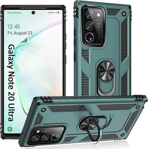 Vista 10 de Note 20 Ultra - Funda para Samsung Note 20 Ultra, con anillo de soporte, soporte ajustable, grado militar, protección resistente, a prueba de Negro