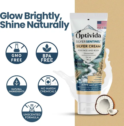 Vista 7 de Crema de Sanación de Piel Optivida Nano Silver - Ungüento para la Sanación de la Piel. Solución Tópica Hidratante y Sanadora para Quemaduras