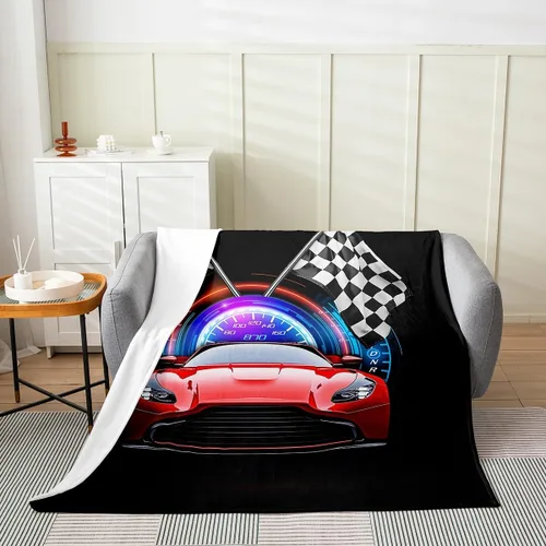 Vista 2 de Erosebridal Manta roja de coche de carreras para niños y adolescentes, manta fresca de coche de carreras de 40 x 50 pulgadas, manta de forro polar