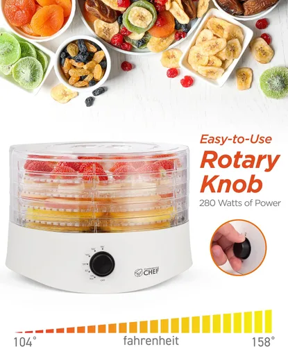 Vista 5 de Commercial Chef - Deshidratadora de alimentos, cinco bandejas de plástico libres de BPA de 9.25”, deshidrata y seca carne, frutas, verduras y Blanco