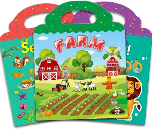 Vista 12 de Libro de calcomanías reutilizables para niños, calcomanías de animales, juguetes educativos de aprendizaje, calcomanías de viaje, libros