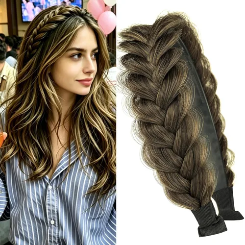 Vista 18 de Diadema Ancha Trenzada Aro Accesorios de Moda para el Cabello Banda Elástica Antideslizante para Mujeres y Niñas (Color Bronce Antiguo)