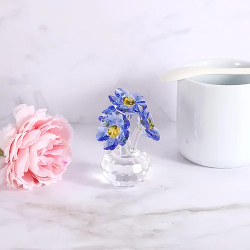 Vista 6 de OwnMy Figuras de cristal azul Forget Me Not Flowers Collectibles Sparkle Crystal Forget-Me-Not Decoración de flores, pequeñas flores de vidrio