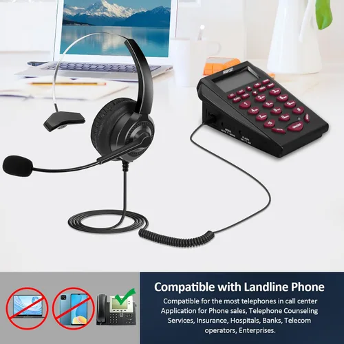 Vista 5 de AGPtek teléfono auricular monoaural, con cable, cancelación del ruido, centro de llamadas, manos libre y micrófono de karaoke inalámbrico portátil